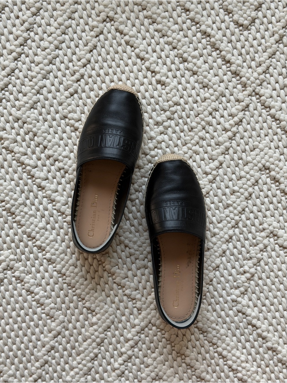 Dior Black Leather Espadrille Loafers with Natural Jute Trim - Picture 9 of 9